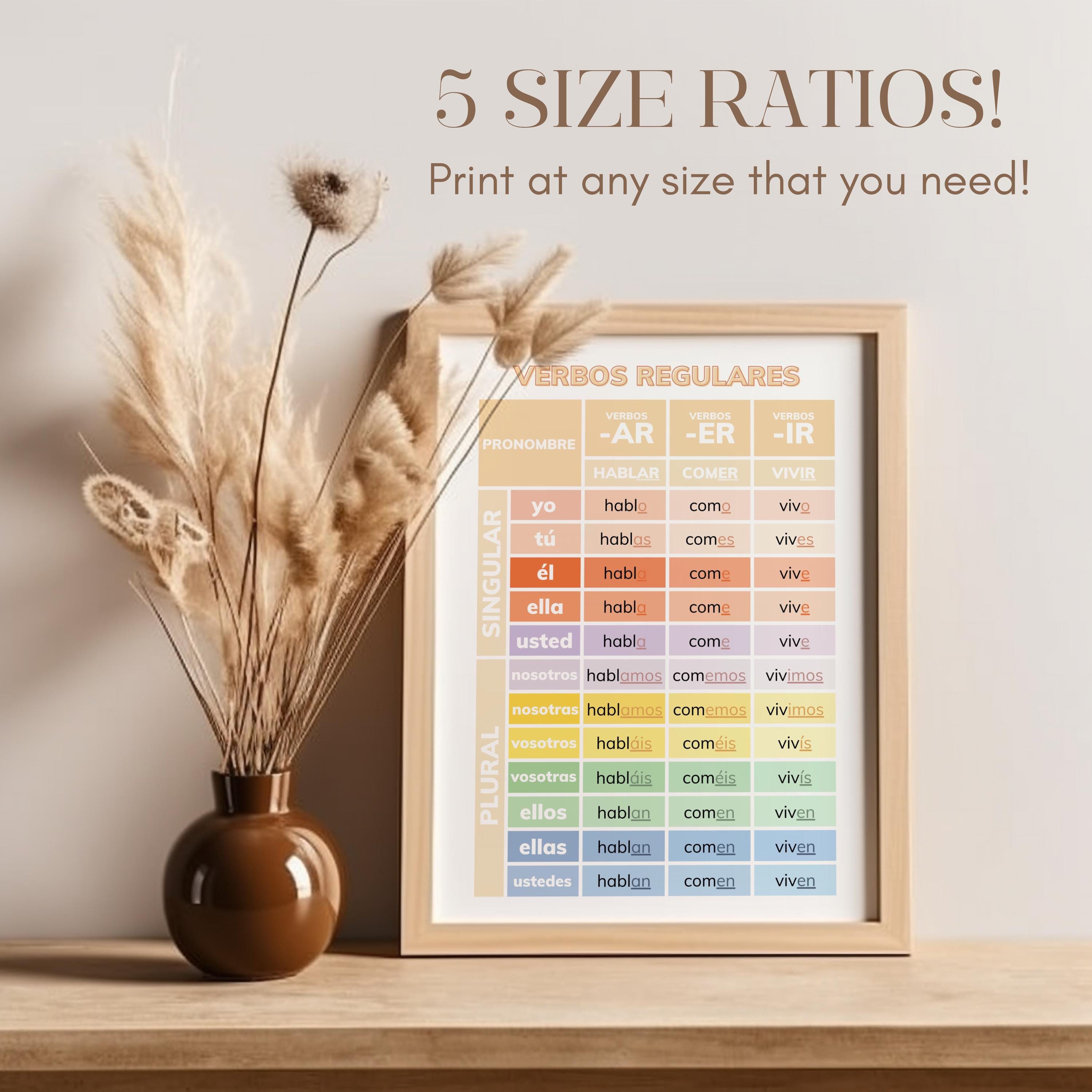 Spanish Verb Conjugation Chart Poster Verbos Regulares, Regular Verbs ...