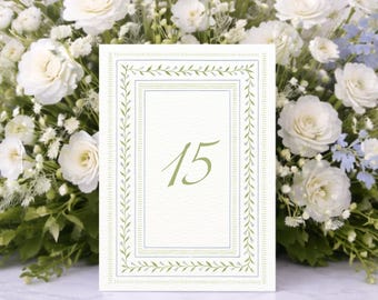 Hamptons Table Numbers | Editable Printable CANVA TEMPLATES | Coastal Wedding Style (Green Font)