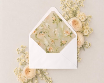 Peaches & Cream Floral Envelope Liner | Printable CANVA TEMPLATE | 10 Sizes