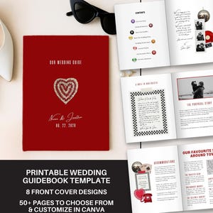 Rote Retro Collage Hochzeitanleitungsbüchlein | Bearbeitbare CANVA VORLAGE | 8.5x11 ""Magazin mit 90+ Seitenlayouts."