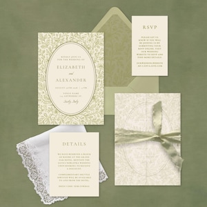 Olive & Sage Green Hochzeitseinladung Set | Toskana-Weingut CANVA VORLAGEN (Digitaler Download)