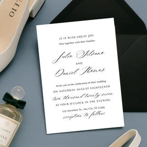 Modern Elegant Wedding Invitation | Customizable & Printable CANVA TEMPLATE | 5x7" Black and White Wedding Invite With Calligraphy Font