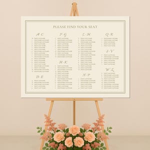 Elegant Ivory & Green Seating Charts | Editable CANVA TEMPLATES | 4:3 Ratio, Up to 48x36", 60-160 Guests | Italian Vineyard Signage