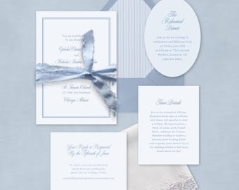 Something Blue Wedding Invitation Suite | Editable CANVA TEMPLATES | 6 Piece Set: Details & RSVP Card