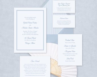 French Blue Wedding Invitation Suite | Editable CANVA TEMPLATES | 6 Piece Set: Details & RSVP Card
