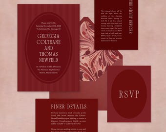 Burgundy Wedding Invitation Suite | Editable & Printable CANVA TEMPLATES | 8 Piece Set Details RSVP Cards