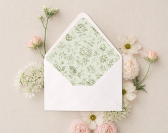 Vintage Sage Floral Envelope Liner | Printable CANVA TEMPLATE | 10 Sizes