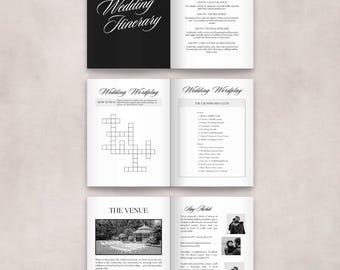 Modern Wedding Guest Booklet Template | Editable CANVA Newspaper Magazine (8.5x11")