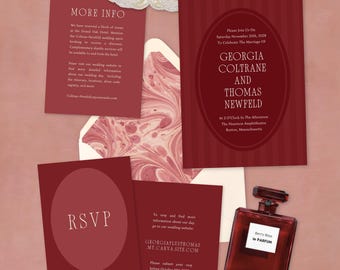 Bold Burgundy Wedding Invitation Suite | Editable CANVA TEMPLATES | 8 Piece Set
