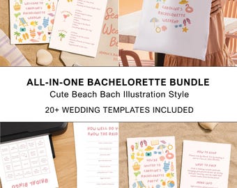 Beach Bachelorette Bundle | Printable CANVA TEMPLATES | Invitation, Weekend Itinerary, Games, Packing List, Welcome Signs & More