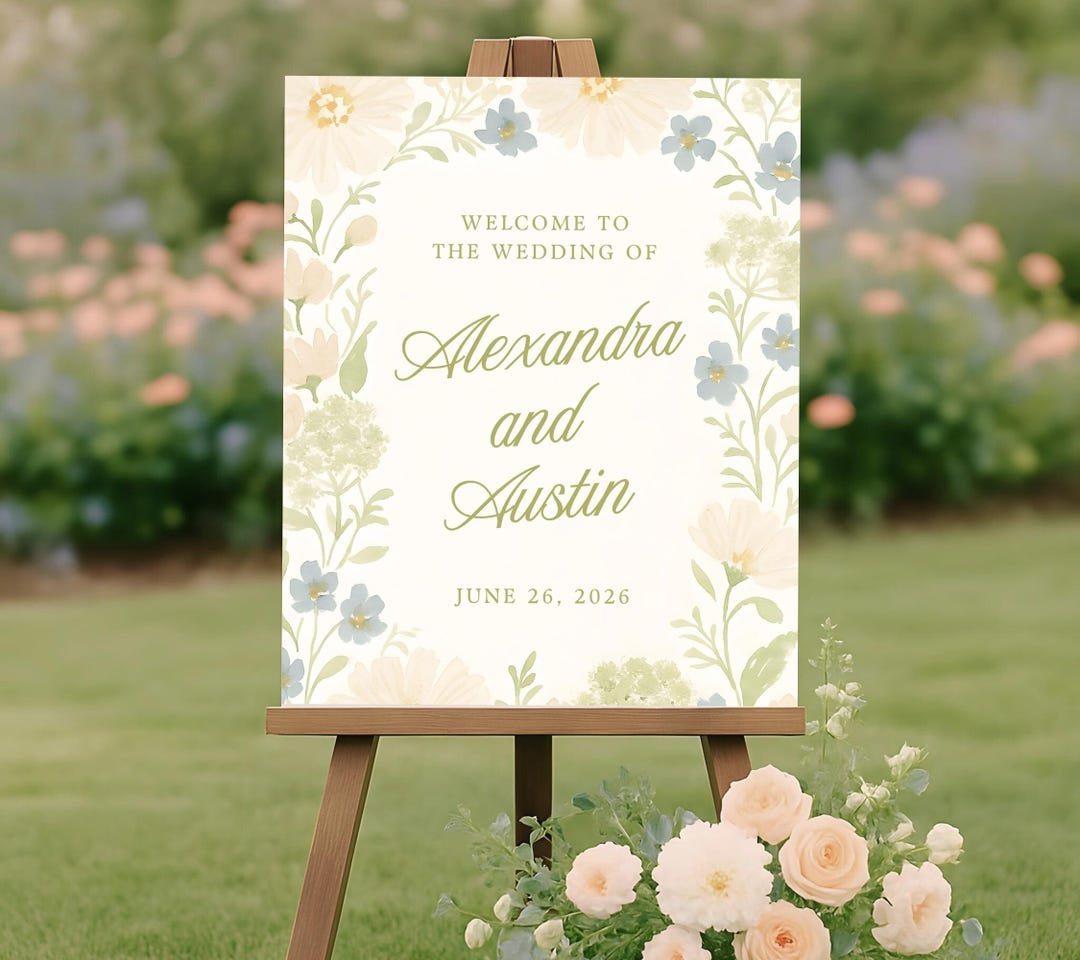 Spring Summer Wedding Welcome Sign | Editable Printable CANVA TEMPLATE ...