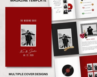 Red Retro Collage Wedding Guide Booklet | Editable CANVA TEMPLATE | 8.5x11" Magazine Newspaper With 90+ Page Layouts