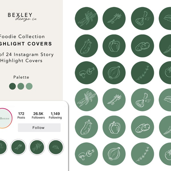 Foodie Collection | 24 Instagram Story Highlight Covers | Green Palette