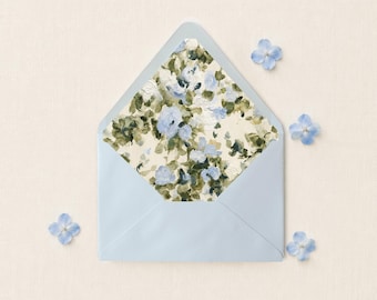 Paint Swatch Blue Floral Envelope Liner | Printable CANVA TEMPLATE | 10 Sizes