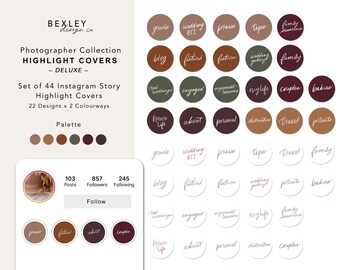 Deluxe Photographer Collection | 44 Handlettered Instagram Story Highlight Covers | Deluxe Photography Pack in Dark Vintage Palette