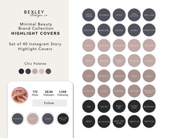 Minimal Beauty Brand | 40 Modern Instagram Story Highlight Covers for Beauticians & Estheticians | Chic Palette