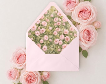 Blush Envelope Liner | Printable CANVA TEMPLATE | 10 Sizes, Blushing Rose Bush