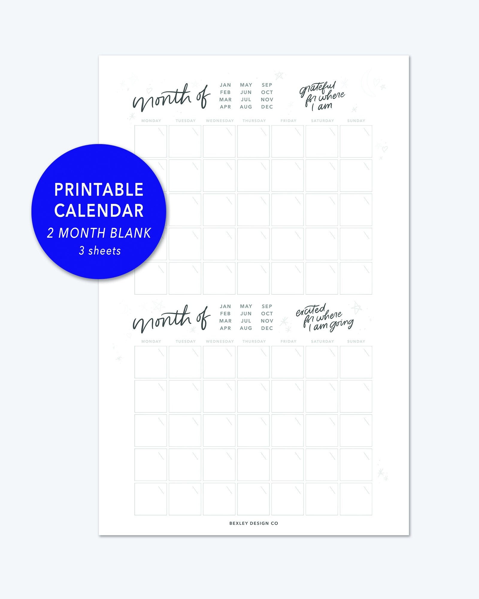 Printable 2 month calendar business planner digital etsy