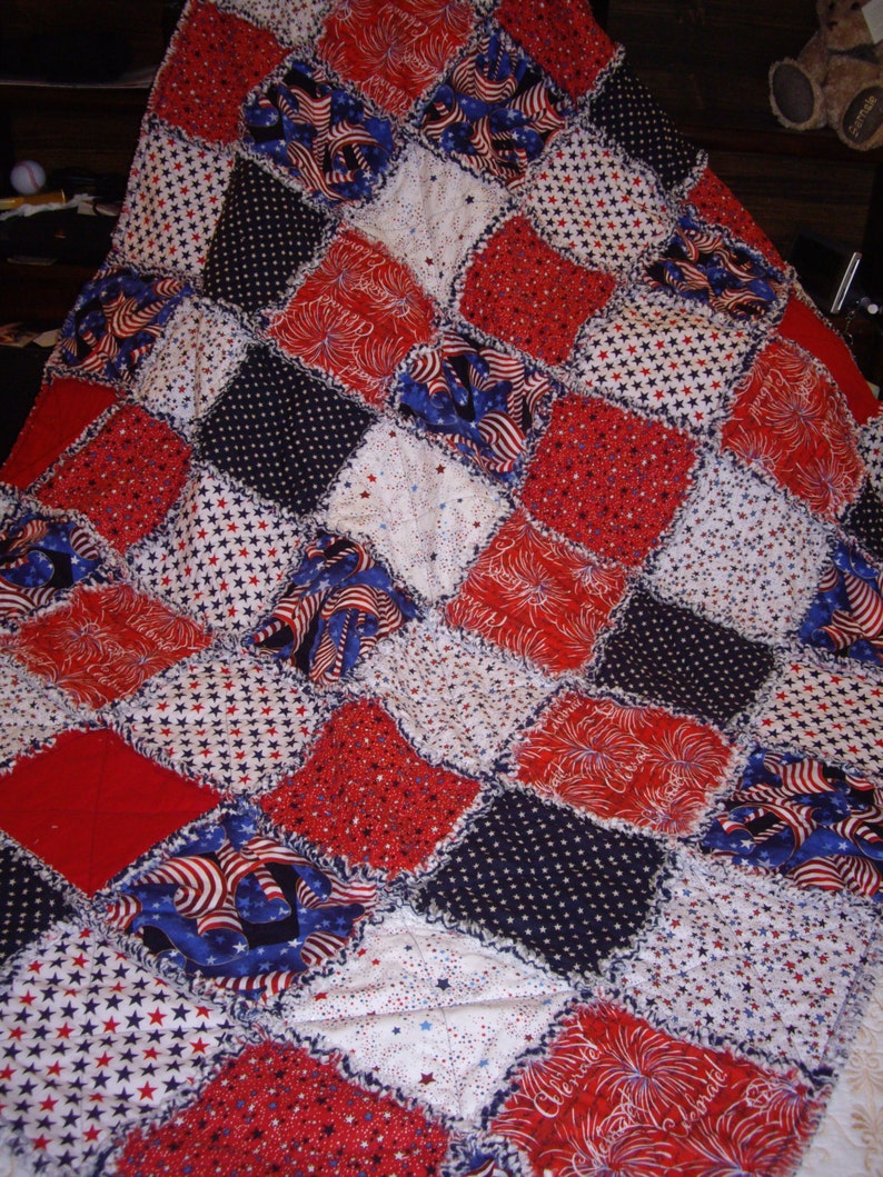 Red White & Blue Patriotic Rag Quilt Twin Size XL Throw Etsy