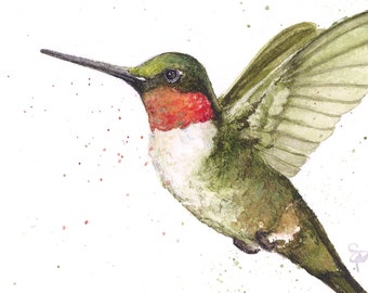 Hummingbird Watercolor Painting - Lifelike Bird Art - Nature Print - Woodland Animal Wall Art - Nursery Art - Wildlife Illustration