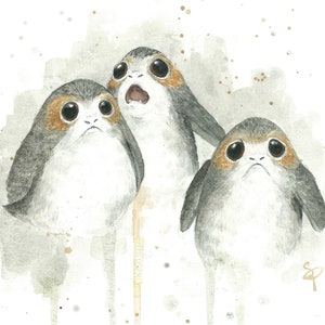 Porgs Watercolor Painting - Star Wars Art Illustration - Sci-fi Print - Gifts for Geeks - Dorm Decor - Kids Decor - Nursery Wall Art