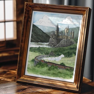 School of Witchcraft and Wizardry Watercolor Painting - Fantasy Castle Art Print - Magical Watercolor Decor - Wizarding School Art - Express