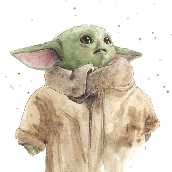 The Child - Baby Yoda Watercolor Illustration - Grogu - Star Wars Inspired Art - Dorm Decor - Nursery Wall Art - Sci-fi Print