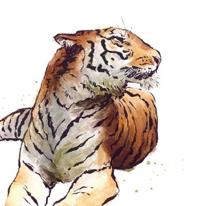 Siberian Tiger Watercolor Painting Nature Print Woodland Animal Wildlife Illustration Dorm Decor Nursery Wall Art image 1