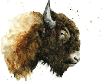 Bison Art - American Buffalo Watercolor Painting - Nature Art Print - Wildlife Animal Illustration - Gift for the Wildlife Enthusiast