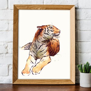 Siberian Tiger Watercolor Painting Nature Print Woodland Animal Wildlife Illustration Dorm Decor Nursery Wall Art image 2