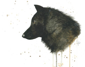 Black Wolf Watercolor Painting - Nature Art Print - Wildlife Illustration - Cabin Decor - Woodland Animal - Dorm Decor