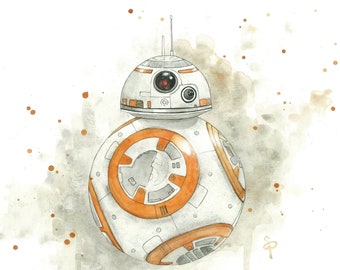 BB8 Watercolor Painting - Star Wars Art Print - Dorm Decor - Kids Decor - Nursery Wall Art - Sci-fi Print - Gifts for Geeks