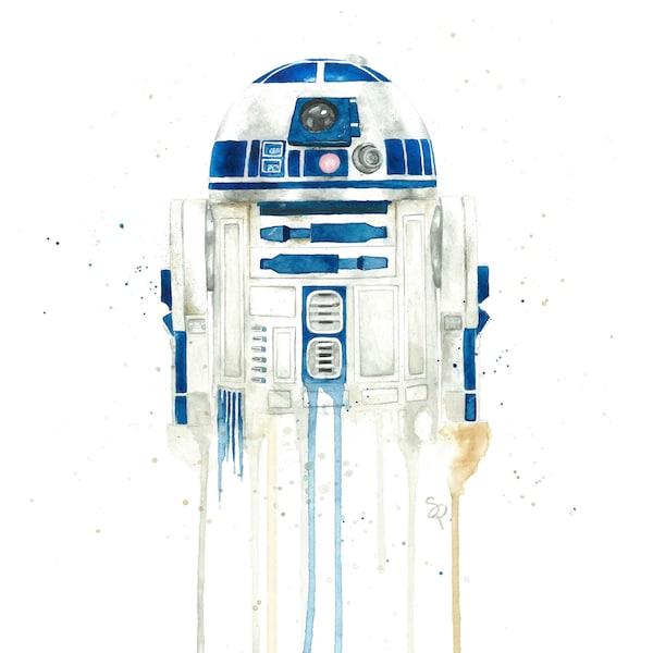 R2D2 Watercolor Illustration - Sci-fi Print - Dorm Decor - Nursery Wall Art - Gifts for Geeks