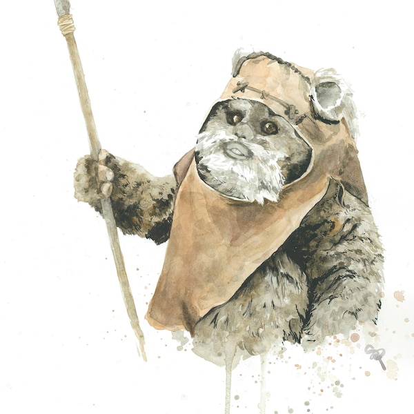 Wicket the Ewok Watercolor Illustration - Star Wars Art - Dorm Decor - Nursery Wall Art - Sci-fi Print