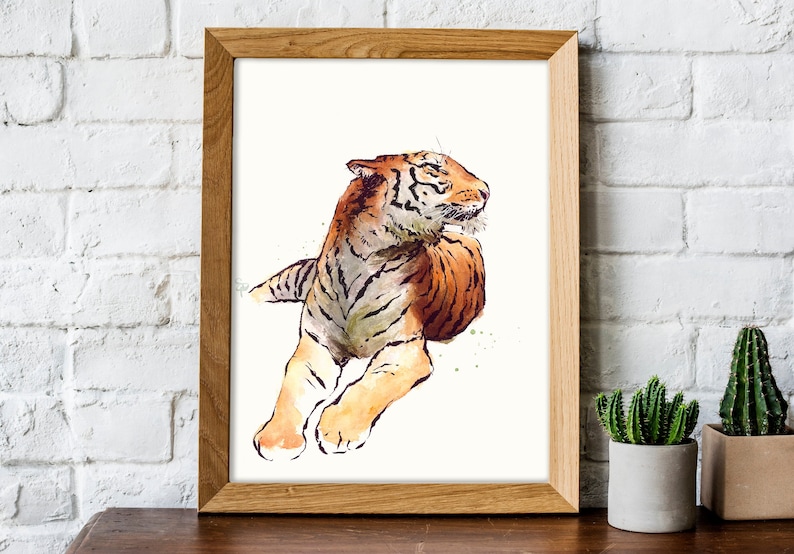 Siberian Tiger Watercolor Painting Nature Print Woodland Animal Wildlife Illustration Dorm Decor Nursery Wall Art image 2