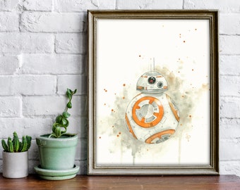 BB8 Original Watercolor Painting - Nerdidom Art - Sci-fi Gift for Geeks - Father's Day Gift