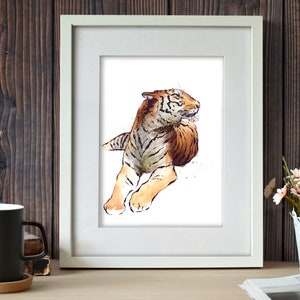 Siberian Tiger Watercolor Painting Nature Print Woodland Animal Wildlife Illustration Dorm Decor Nursery Wall Art image 3