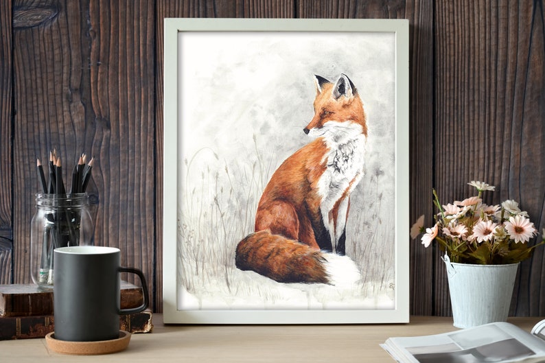 Red Fox Watercolor Painting Fox in Snow Print Wildlife Art - Etsy