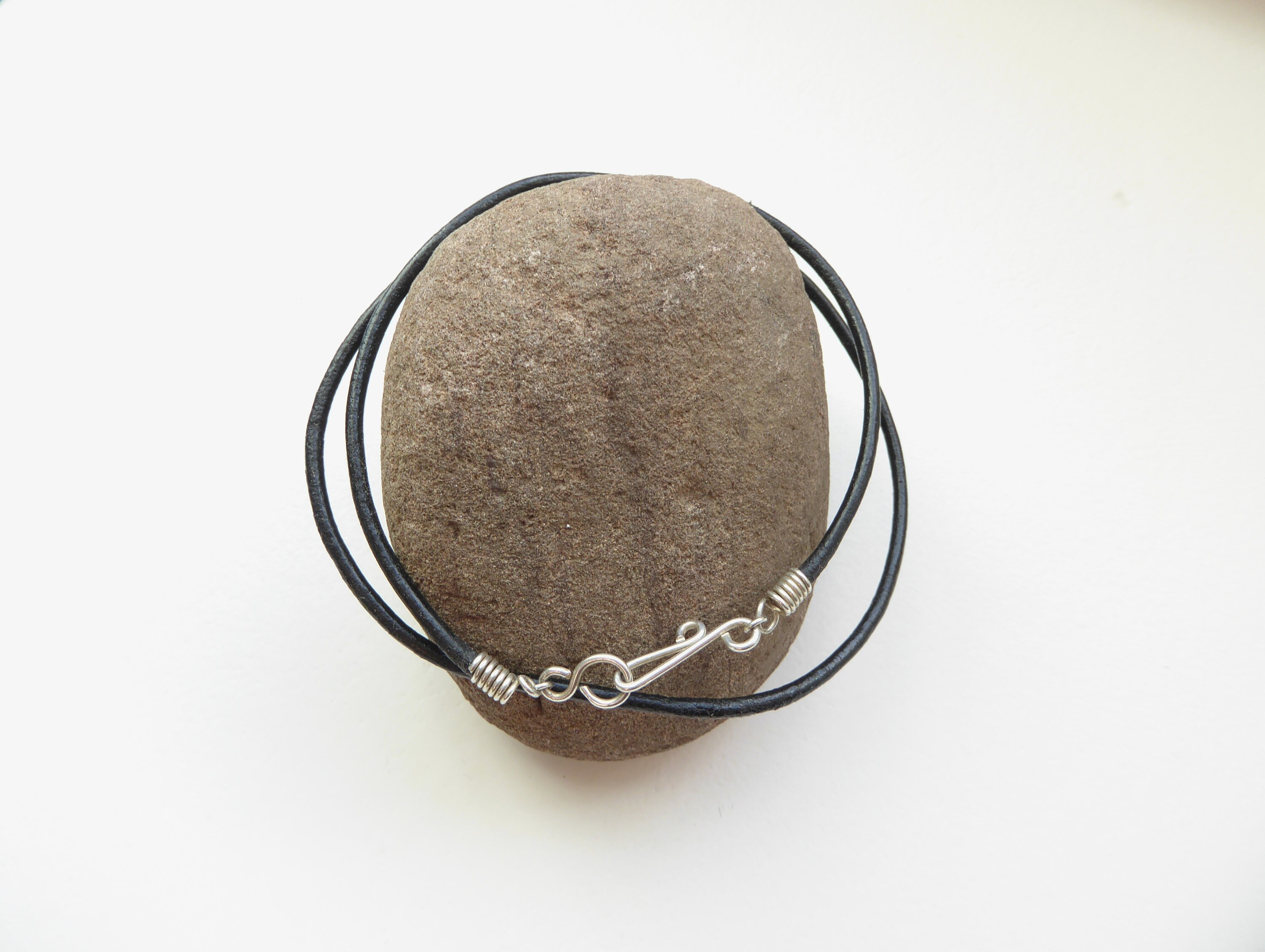 Black Leather Cord Necklace With Handmade Hook Clasp - Etsy