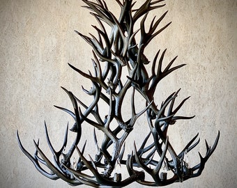 48" Large Matte Black REAL Antler Chandelier