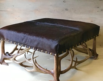 Antler Ottoman, Handmade to order using naturally shed rustic antlers.  FREE SHIPPING!