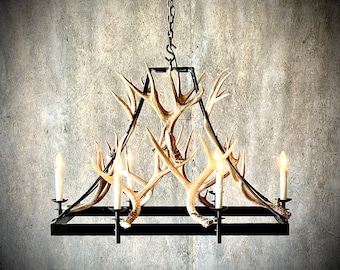 Handcrafted Rectangular Antler & Iron Chandelier