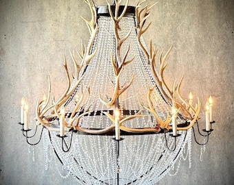 Large Antler & Crystal Statement Chandelier - Available Now