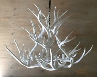 Antler Chandelier, painted solid white and hand crafted using naturally shed rustic antlers