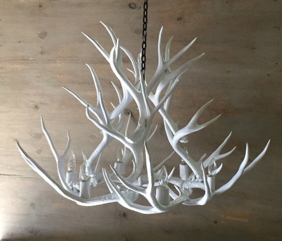 Antler Chandelier, painted solid white and hand crafted using naturally shed rustic antlers