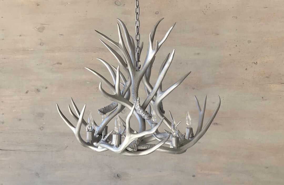 Antler Chandelier, Finished in Silver and Hand Crafted Using Naturally ...