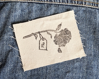 Wilted Flower Handmade Block Printed Canvas Sew-On Patch | Feminist Art Gift