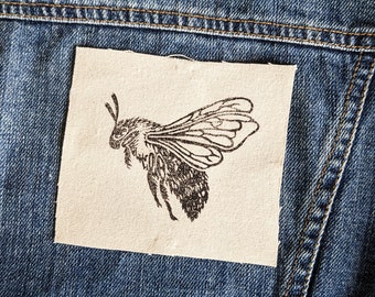 Buzzing Bee Handmade Block Printed Canvas Sew-On Patch | Carpenter Bee