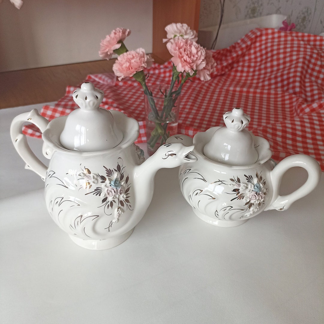 Swan Tea Set White Swan Teapot and Sugar Bowl Vintage Tea Set Etsy