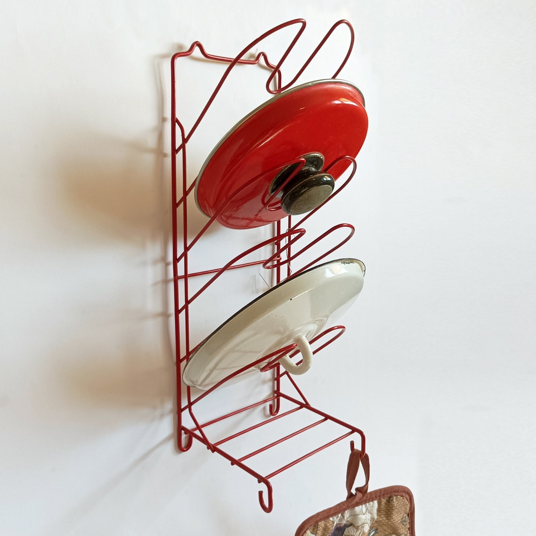Wall Mounted Pot Lid Holder Sectional Shelf Metal Rack Holder Kitchen Boards Book Shelf Vintage